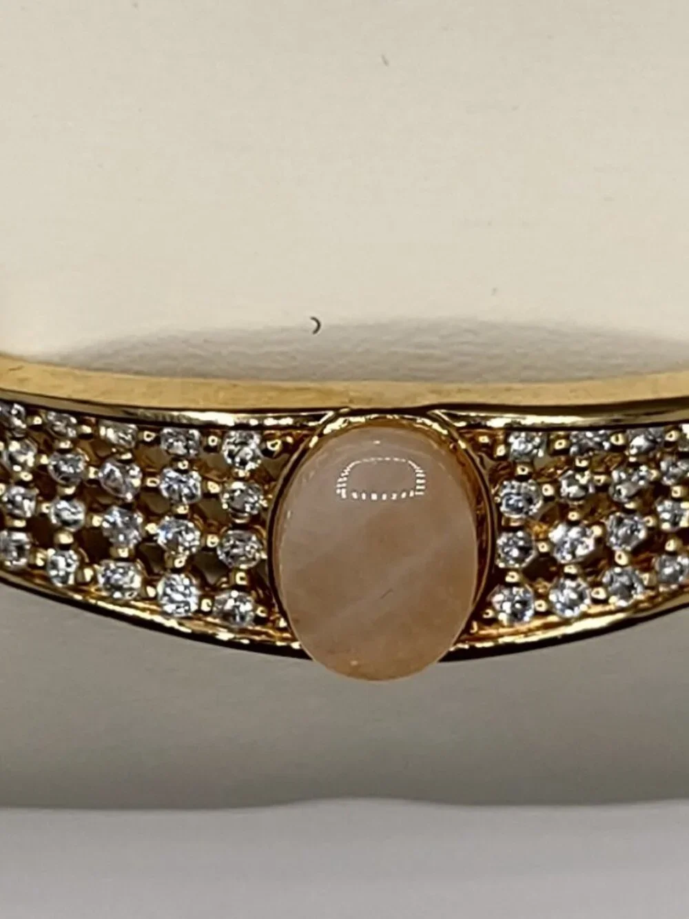 Bangle Bracelet -Peach Iolite Stone + CZs- Sterling Silver 925-Gold Vermeil